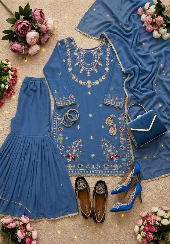  RICH MOTI HANDWORK SHARARA DRESS WEDDING TYPE HEAVY INDIAN TRADITIONAL DEALER ST 252